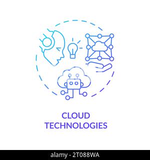 Concept des technologies de nuage d'icônes de lignes fines de gradient 2D. Illustration de Vecteur