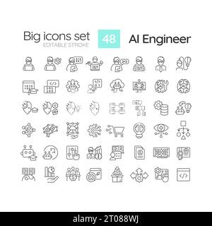 Grandes icônes noires modifiables pour représenter l'ingénieur IA Illustration de Vecteur