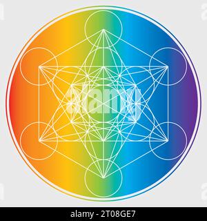 Metatron's Cube Illustration couleurs arc-en-ciel Sacré géométrie symbole vecteur Design cercle spiritualité Univers Mandala étoile colorée Illustration de Vecteur