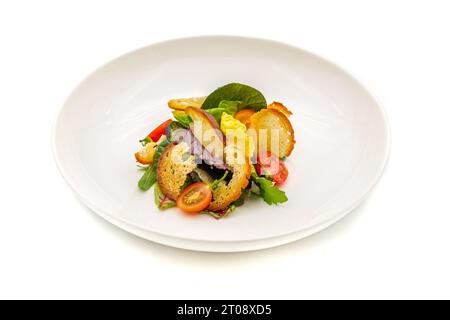 Insalata Panzanella, salade italienne traditionnelle avec tomates et pain Banque D'Images