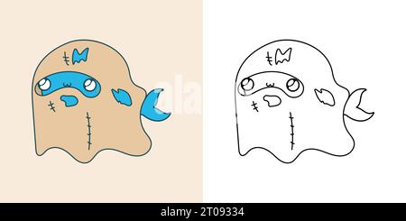 Mignon Halloween Whale Clipart Illustration et Noir et blanc Illustration de Vecteur