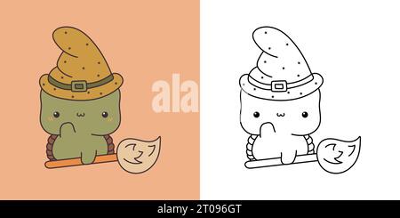 Dessin animé Halloween Turtle Clipart pour Coloriage page et Illustration. Illustration de Vecteur