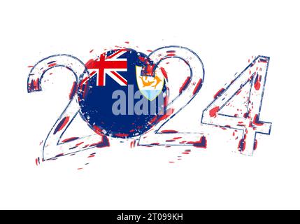 2024 ans en style grunge avec drapeau d'Anguilla. Illustration vectorielle grunge de vacances. Illustration de Vecteur