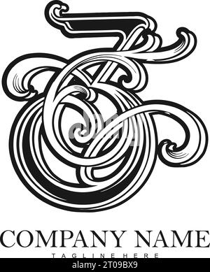 Elegant Flourish classique numéro 3 monogramme logo illustrations vectorielles monochromes pour votre logo de travail, t-shirt de marchandises, autocollants et dessins d'étiquettes, p Illustration de Vecteur