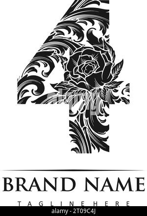 Elegant Flourish luxe 4 illustrations vectorielles de silhouette d'emblème monogramme pour votre logo de travail, t-shirt de marchandise, autocollants et dessins d'étiquettes, affiche, Illustration de Vecteur