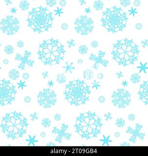 Le motif est sans couture de beau, Noël, sculpté, nouvel an, festif unique bleu, flocons de neige turquoises et blanches de différentes formes et tailles Illustration de Vecteur