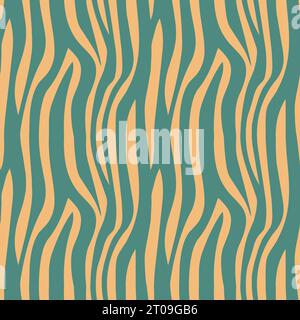 Motif sans couture abstrait de peau de zèbre sur des couleurs vert pastel et jaune. Texture dessinée à la main tendance. Fond carré groovy rétro. Conception vectorielle pour Illustration de Vecteur