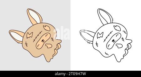 Halloween Kawaii Hare pour Coloriage page et Illustration. Adorable clip Art Halloween Bunny. Illustration de Vecteur