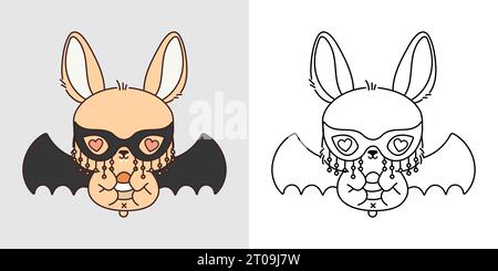 Kawaii Halloween Bunny multicolore et Noir et blanc. Beau clip Art Halloween Rabbit. Illustration de Vecteur