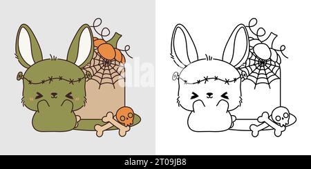 Dessin animé Halloween Bunny Clipart pour la page de coloriage et l'illustration. Joyeux clip Art Halloween Rabbit Illustration de Vecteur