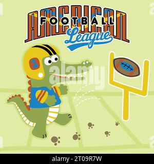 Crocodile drôle jouant au football américain , illustration de dessin animé vectoriel Illustration de Vecteur