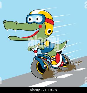 Dessin animé vectoriel de vélo d'équitation de crocodile Illustration de Vecteur