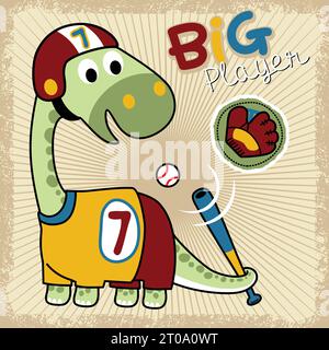 Vecteur de dessin animé de dinosaure mignon en uniforme de joueur de baseball Illustration de Vecteur