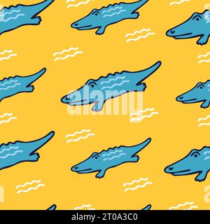 Modèle sans couture avec crocodile de dessin animé pour les enfants. Illustration de Vecteur