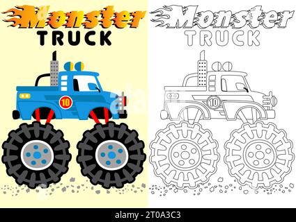 dessin animé vectoriel de camion monstre, livre de coloriage ou page Illustration de Vecteur