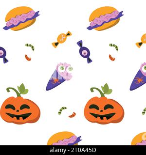 Motif vectoriel avec crème glacée, araignées, pumkins Illustration de Vecteur