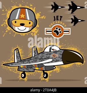 Ours mignon portant casque de pilote avec jet de chasse, illustration de dessin animé vectoriel Illustration de Vecteur