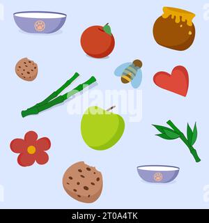 Motif avec du miel, bol avec du lait, fleur Illustration de Vecteur