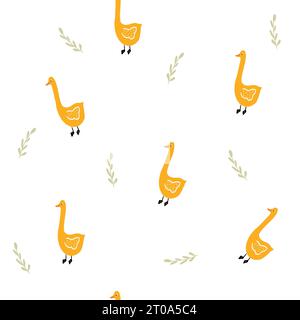 Motif sans couture mignon d'oie, impression dessinée à la main pour le tissu et le textile d'enfants, papier peint, pépinière, iilustration de douche de bébé dans le style plat Illustration de Vecteur