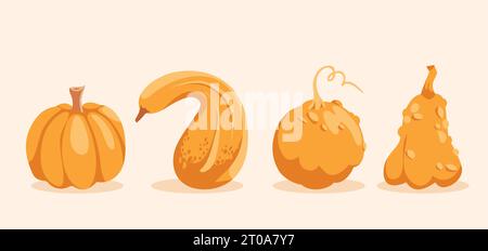 Ensemble modifiable vectoriel de quatre citrouilles colorées Illustration de Vecteur