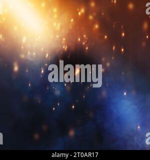 Le feu broie des particules sur fond noir. Fond d'étincelles de feu. Lumières abstraites à particules de feu scintillantes sombres. Banque D'Images