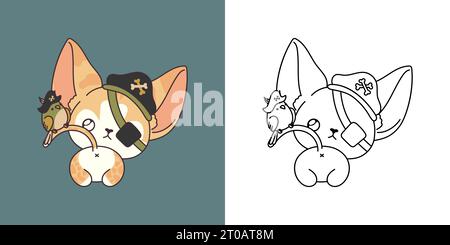 Définir Clipart Halloween Abyssinian Cat Coloriage page et Illustration colorée. Kawaii Halloween Mammal Illustration de Vecteur