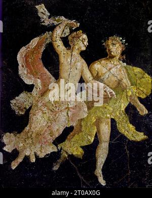 Couple en vol, 10-37 AD, Ariane et Dionysos, Dieu semble accompagner, Ariane dans son char où elle est restée, brillant avec la couronne lumineuse, qu'elle avait reçu, Dionysos comme cadeau de mariage Fresco Pompéi ville romaine est situé près de Naples dans la région Campanie de l'Italie. Pompéi a été enterré sous 4-6 m de cendres volcaniques et de ponce lors de l'éruption du Vésuve en 79. Italie Banque D'Images