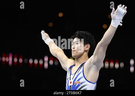 Anvers, Belgique. 05 octobre 2023. Daiki Hashimoto japonais photographié en action lors de la finale individuelle masculine aux Championnats du monde de gymnastique artistique, à Anvers, . Les mondiaux ont lieu à Anvers du 30 septembre au 08 octobre. BELGA PHOTO DIRK WAEM crédit : Belga News Agency/Alamy Live News Banque D'Images