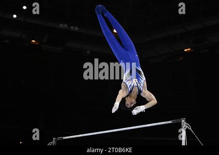 Anvers, Belgique. 05 octobre 2023. Daiki Hashimoto japonais photographié en action lors de la finale individuelle masculine aux Championnats du monde de gymnastique artistique, à Anvers, . Les mondiaux ont lieu à Anvers du 30 septembre au 08 octobre. BELGA PHOTO DIRK WAEM crédit : Belga News Agency/Alamy Live News Banque D'Images