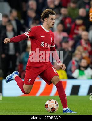 Liverpool, Royaume-Uni. 05 octobre 2023. Curtis Jones #17 de Liverpool lors du match de l'UEFA Europa League Liverpool vs Union Saint-Gilloise à Anfield, Liverpool, Royaume-Uni, le 5 octobre 2023 (photo Steve Flynn/News Images) à Liverpool, Royaume-Uni le 10/5/2023. (Photo Steve Flynn/News Images/Sipa USA) crédit : SIPA USA/Alamy Live News Banque D'Images