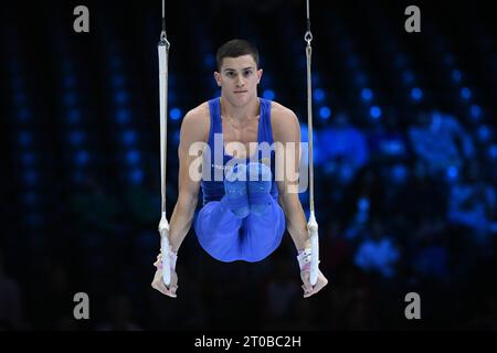 Anvers, Belgique. 05 octobre 2023. Mario Macchiati (ITA) sonne lors du 52e Championnat du monde de gymnastique artistique - finale individuelle masculine, gymnastique à Anvers, Belgique, octobre 05 2023 crédit : Agence photo indépendante/Alamy Live News Banque D'Images