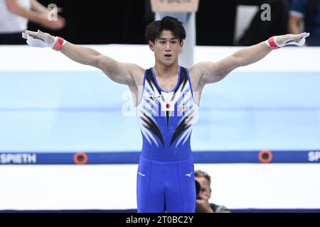 Anvers, Belgique. 05 octobre 2023. HASHIMOTO Daiki (JAP) sonne lors du 52e Championnat du monde de gymnastique artistique - finale individuelle masculine All-Around, gymnastique à Anvers, Belgique, octobre 05 2023 crédit : Agence photo indépendante/Alamy Live News Banque D'Images