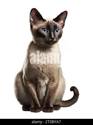 Peinture numérique de chat siamois isolé sur fond blanc. Banque D'Images
