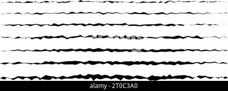 Lignes irrégulières irrégulières. Collection noire Scribble Stroke. Faisceau de bandes de bordure en zigzag ondulées grunge. Paquet d'éléments de conception de griffons rugueux edgy pour affiche, bannière, livret, brochure, décoration. Vecteur Illustration de Vecteur