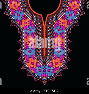 Design abstrait coloré de motif de décolleté symétrique pour chemise dashiki africaine avec des motifs de tribu sauvage Illustration de Vecteur