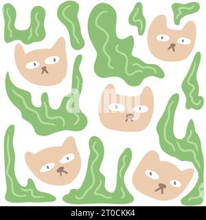 Fond abstrait avec chat mignon. Motif sans couture. Imprimé enfantin. Illustration vectorielle Illustration de Vecteur