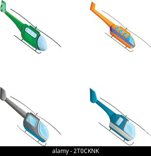 Icônes d'hélicoptère définir vecteur de dessin animé. Hélicoptère civil et militaire. Giravion, transport aérien Illustration de Vecteur