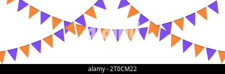 Guirlande drapeau violet et orange. Chaîne de fanions triangulaires. Décoration de fête. Drapeaux de célébration pour le décor. Illustration vectorielle Illustration de Vecteur