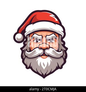 Visage du Père Noël avec barbe et moustache. Mignon tête de dessin animé du Père Noël dans un chapeau. Illustration vectorielle. Icône de Noël Illustration de Vecteur