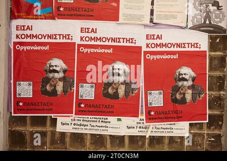 Parti communiste grec, affiche de karl marx Banque D'Images