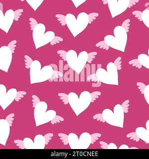 Fond sans couture de coeurs avec des ailes Illustration de Vecteur