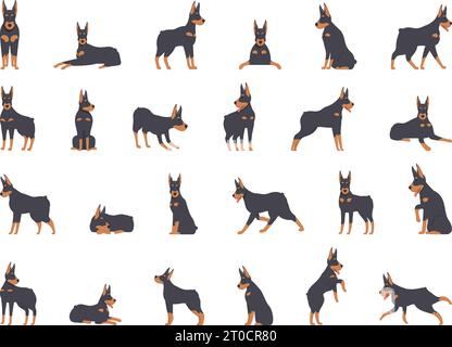 Doberman pinscher icônes set vecteur de dessin animé. Animal en colère. Canine de tête Illustration de Vecteur