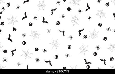 motif sans couture halloween avec araignée, chauves-souris et fond transparent de citrouille Illustration de Vecteur