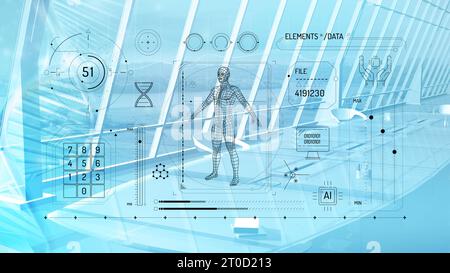 Infographie de création d'intelligence artificielle sur fond d'ADN scientifique et futuriste. Banque D'Images