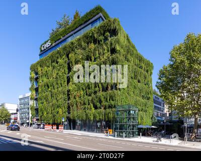 Calwer passage, bâtiment vert avec environ 11, 000 plantes pour un meilleur climat urbain, conception de la façade par Buero ingenhoven associés, locataire est Banque D'Images