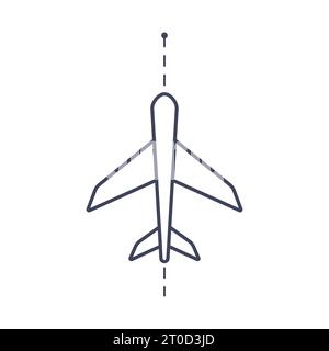 Icône linéaire d'un avion volant le long d'un itinéraire. Logo d'illustration vectorielle isoler. Tourisme et voyages, voyages aériens Illustration de Vecteur
