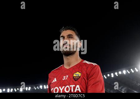 Rome, Italie. 05 octobre 2023. Leonardo Spinazzola de L'AS Roma lors du match de football du Groupe G de l'Europa League entre L'AS Roma et le Servette FC au stade Olimpico de Rome (Italie), le 5 octobre 2023. Crédit : Insidefoto di andrea staccioli/Alamy Live News Banque D'Images