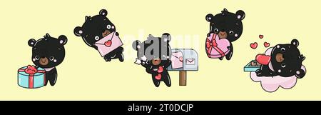 Ensemble d'illustrations d'ours Kawaii. Collection d'illustrations d'ours isolé vectoriel mignon Illustration de Vecteur