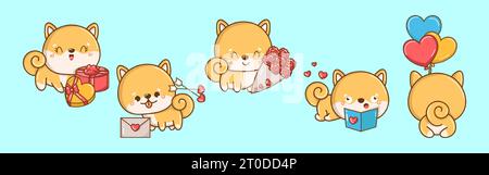 Collection de Vector Shiba Inu Dog Art. Jeu d'illustrations de chiots isolés. Animaux vectoriels mignons Illustration de Vecteur