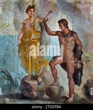 Perseus libérant Andromède, Fresco Pompéi ville romaine est situé près de Naples dans la région Campanie en Italie. Pompéi a été enterré sous 4-6 m de cendres volcaniques et de ponce lors de l'éruption du Vésuve en 79. Italie Banque D'Images